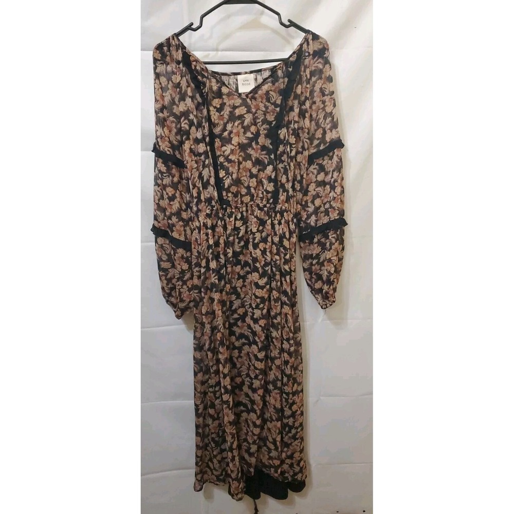 knox rose dress Sz M‎ Sheer Floral Maxi Balloon Sleeves Ruffles Longsleeve Lined